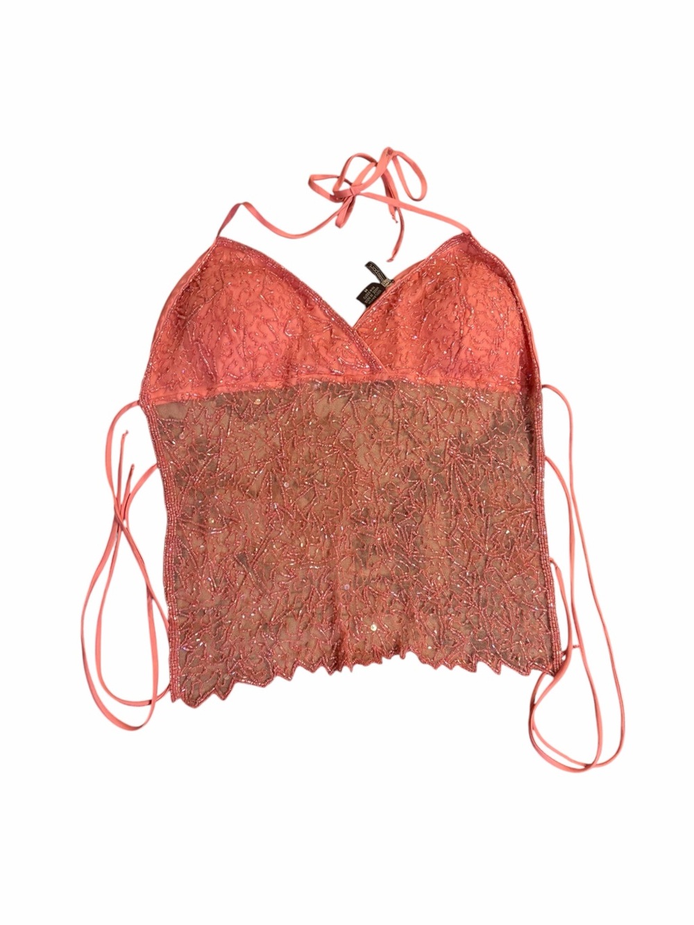 PASSPORT Y2K Pink Vintage All Over Beaded Halter Top Fairycore Whimsygoth Rave